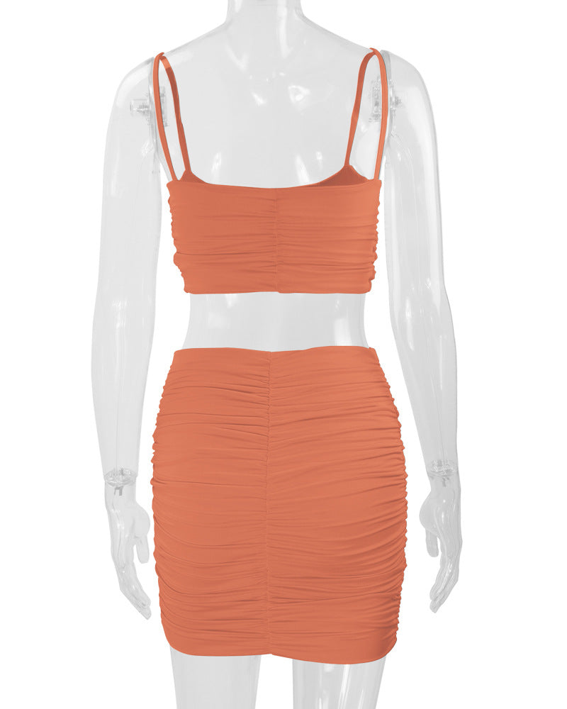 Sexy Camisole Ruched Bodycon Skirt Two-Piece Set For Women 42