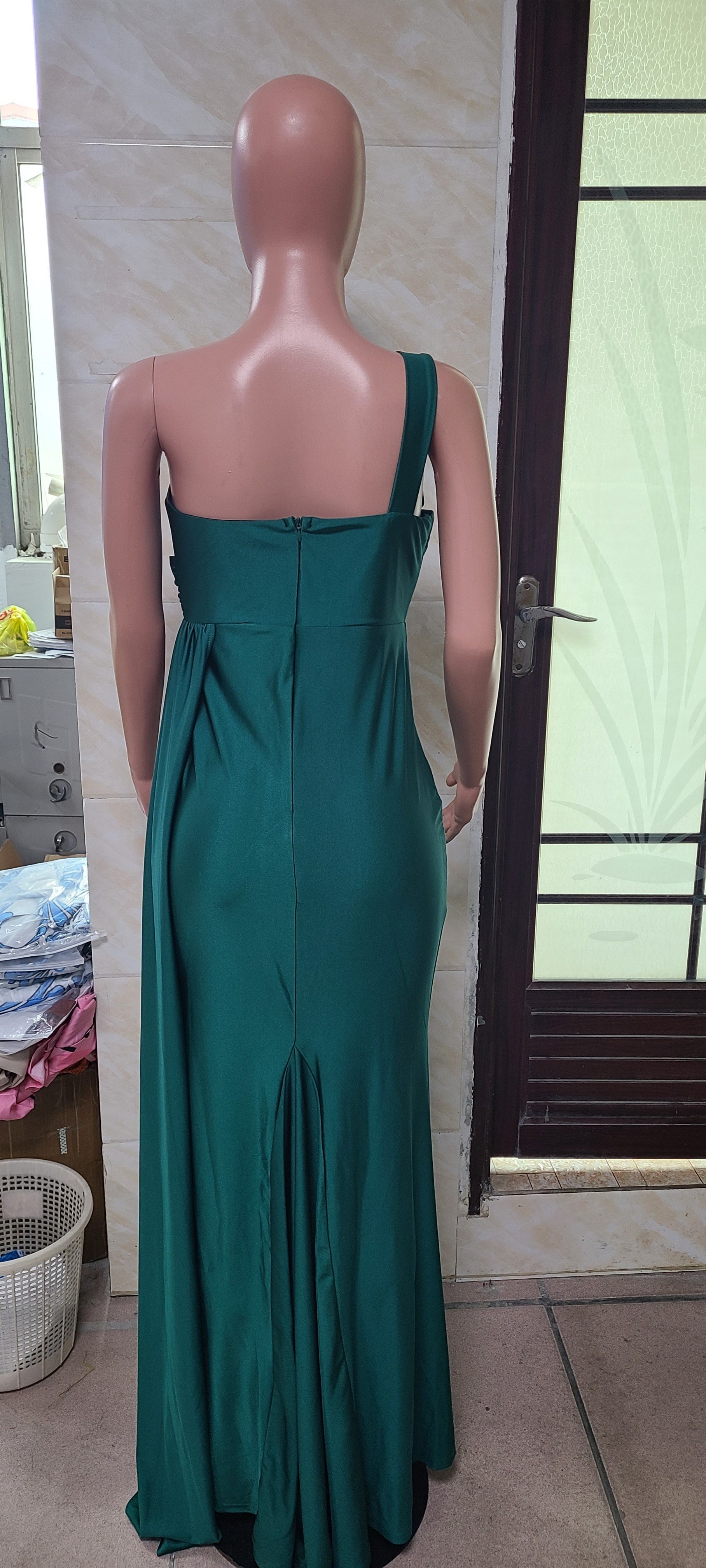 Women's Sleeveless One-Shoulder Sexy High Waist Split Evening Dress 12