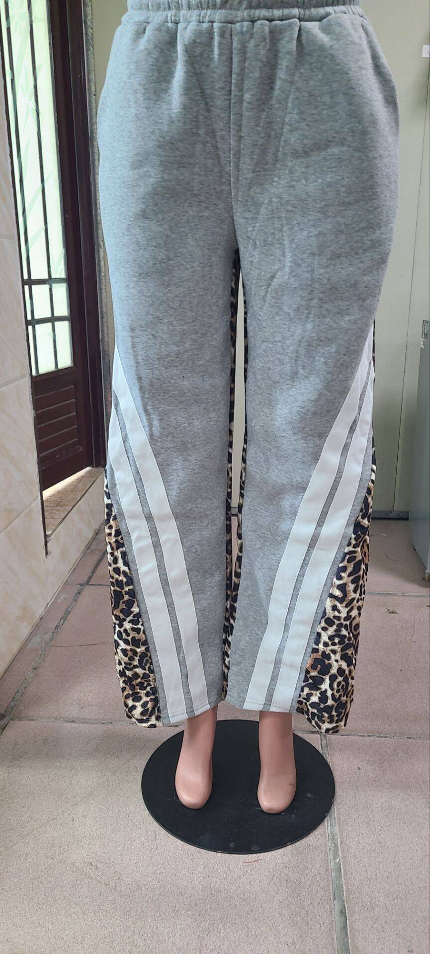 Autumn Style Street Trend Leopard Print Striped Color Block High Waist Loose Sweatpants 21