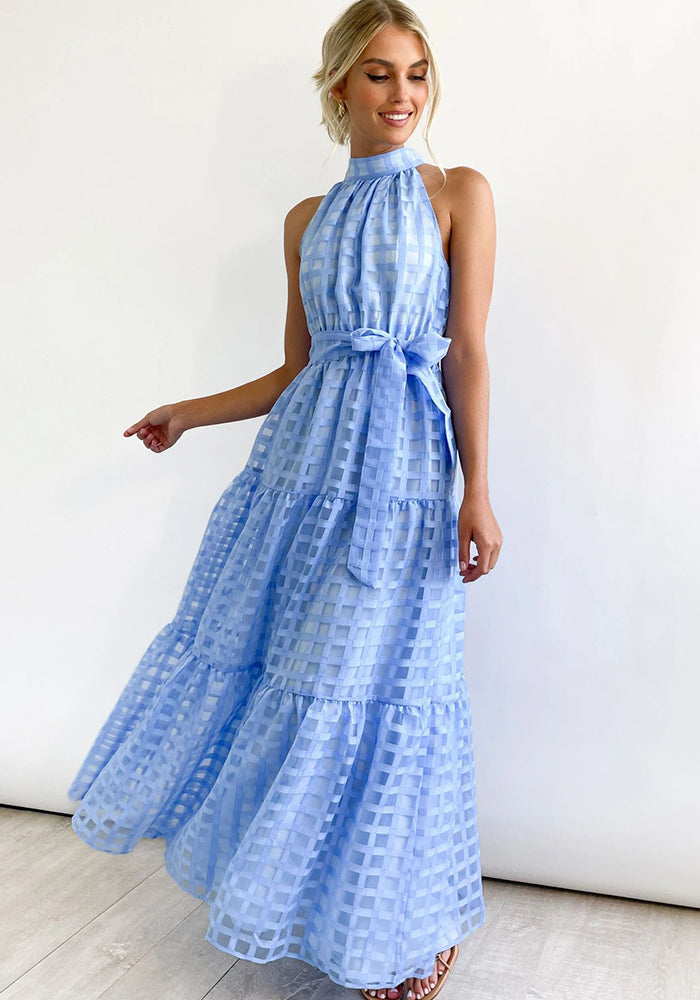 Spring Summer Fashion Solid Color Halter Neck Casual Party Dress For Women