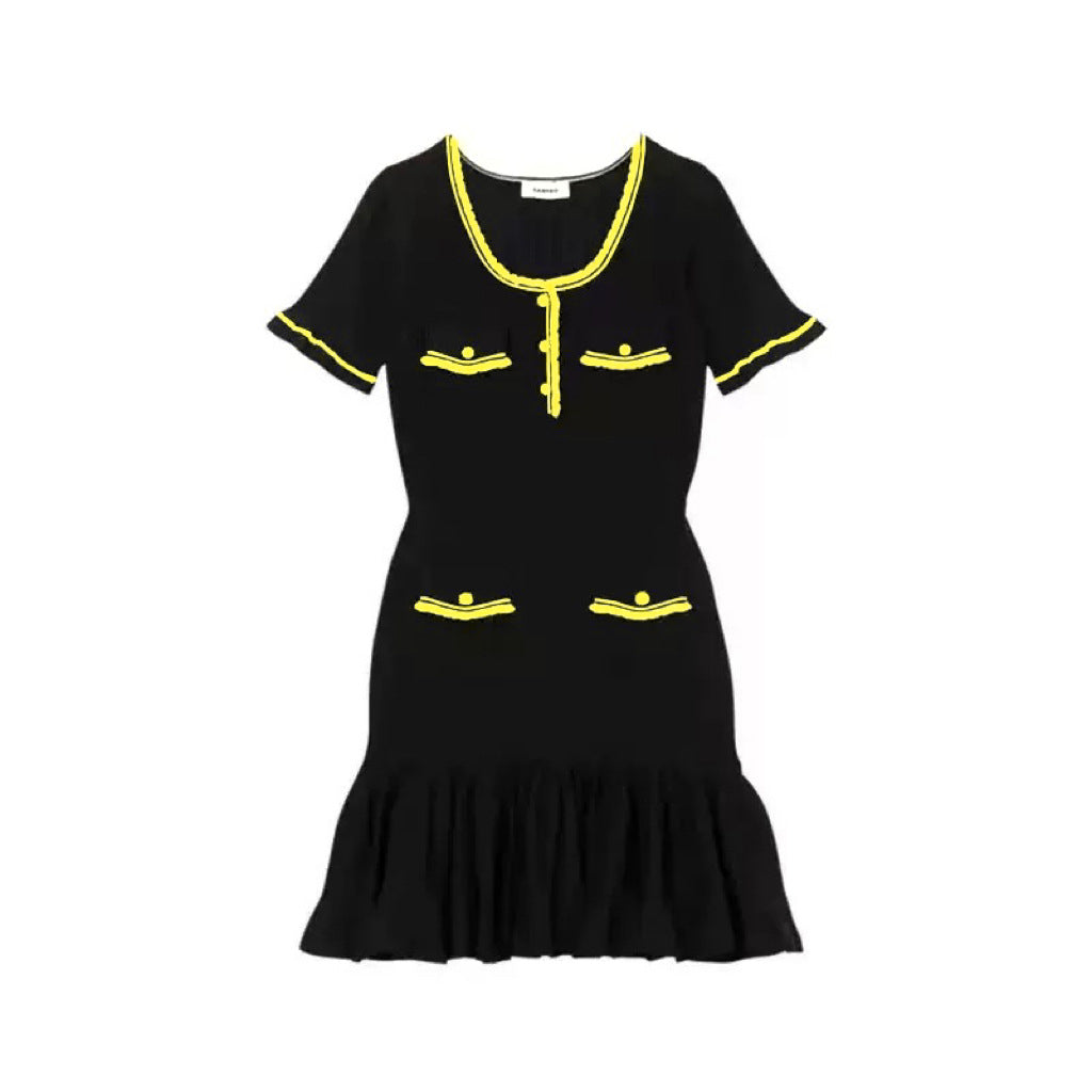 Women's Summer Fashion U-Neck Short Sleeve Ruffle Knit Dress 10