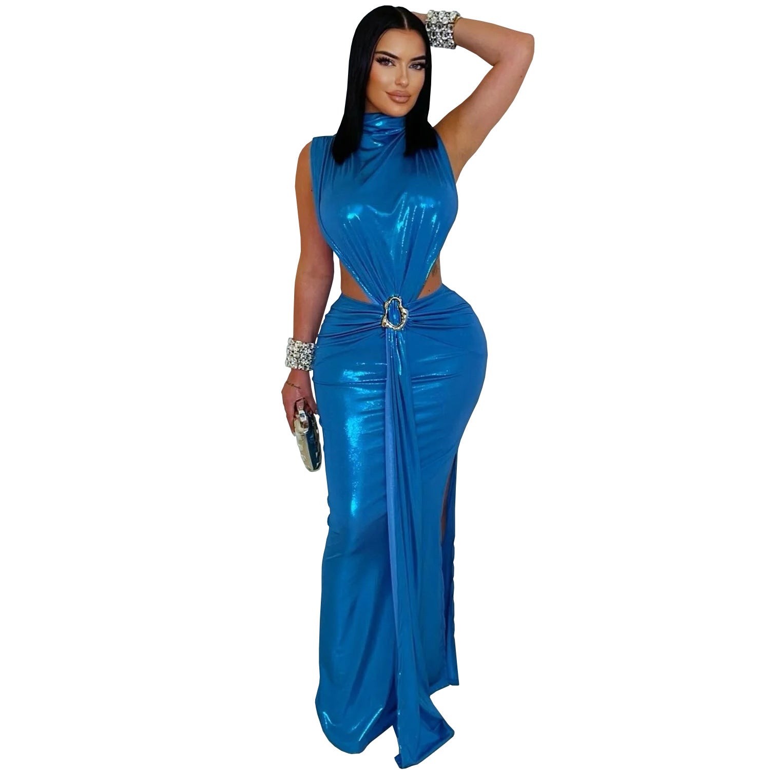 Women Sexy Elegant High-Neck Slit Dress 11
