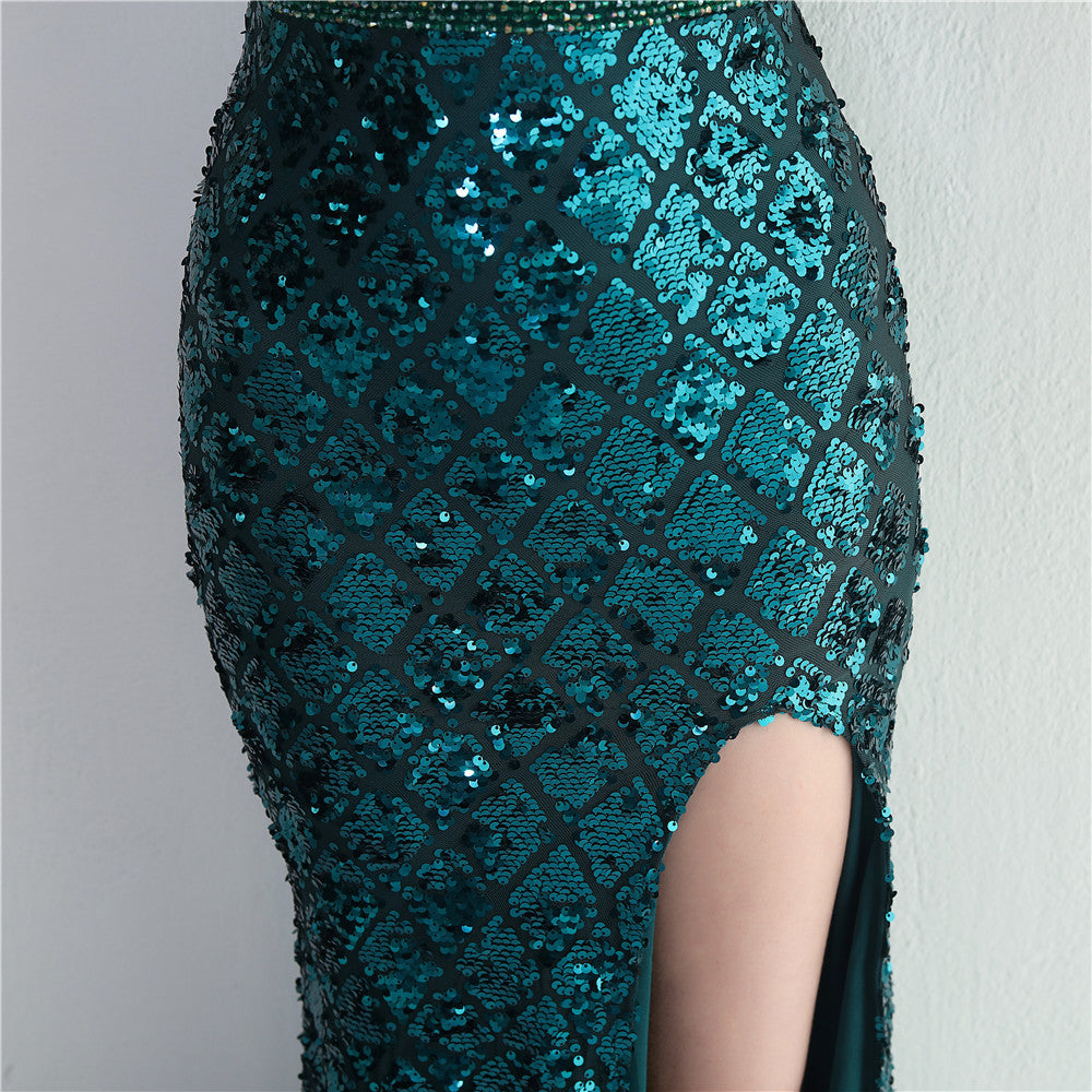 Sequined Strap Slit Bodycon Sexy Long Evening Dress 44