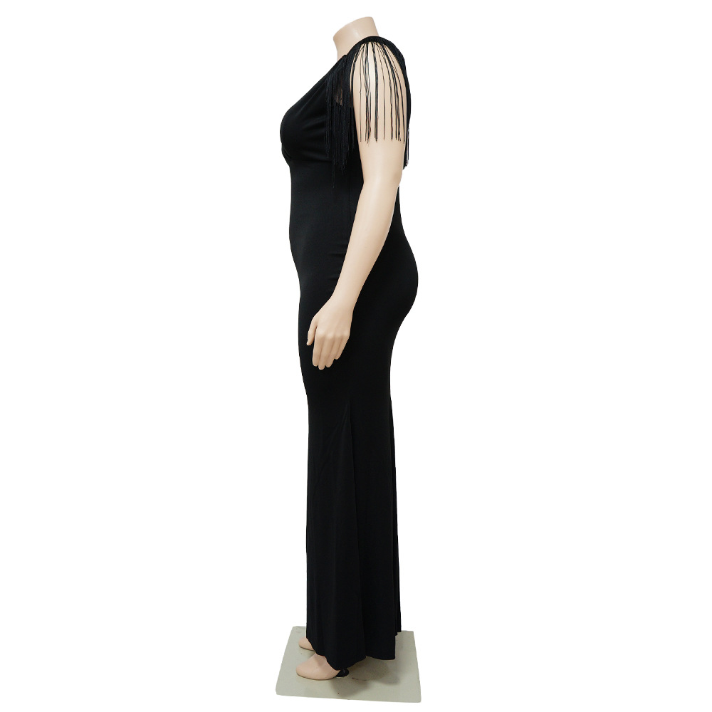 Plus Size Women Sexy V-Neck Sleeveless Fringe Dress 12