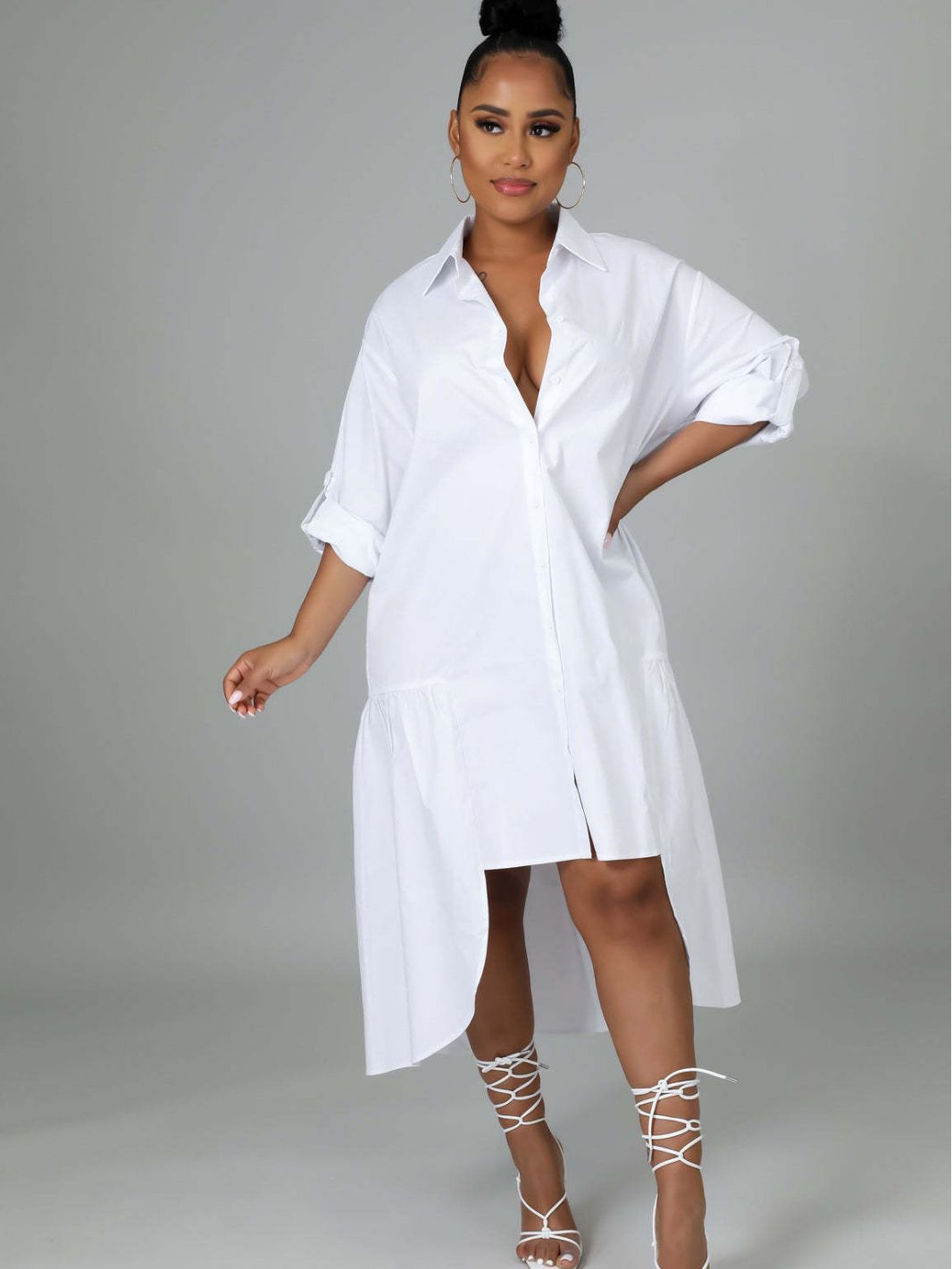 Women Loose Casual Button Shirt Dress