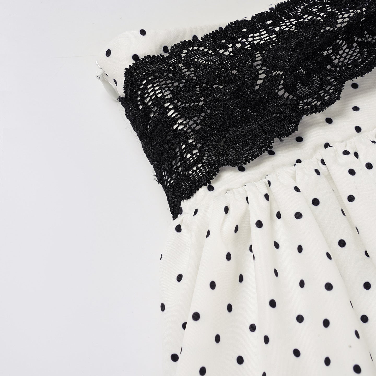 Women Summer French Lace Polka Dot Contrast Flower Bud Mini Dress 18