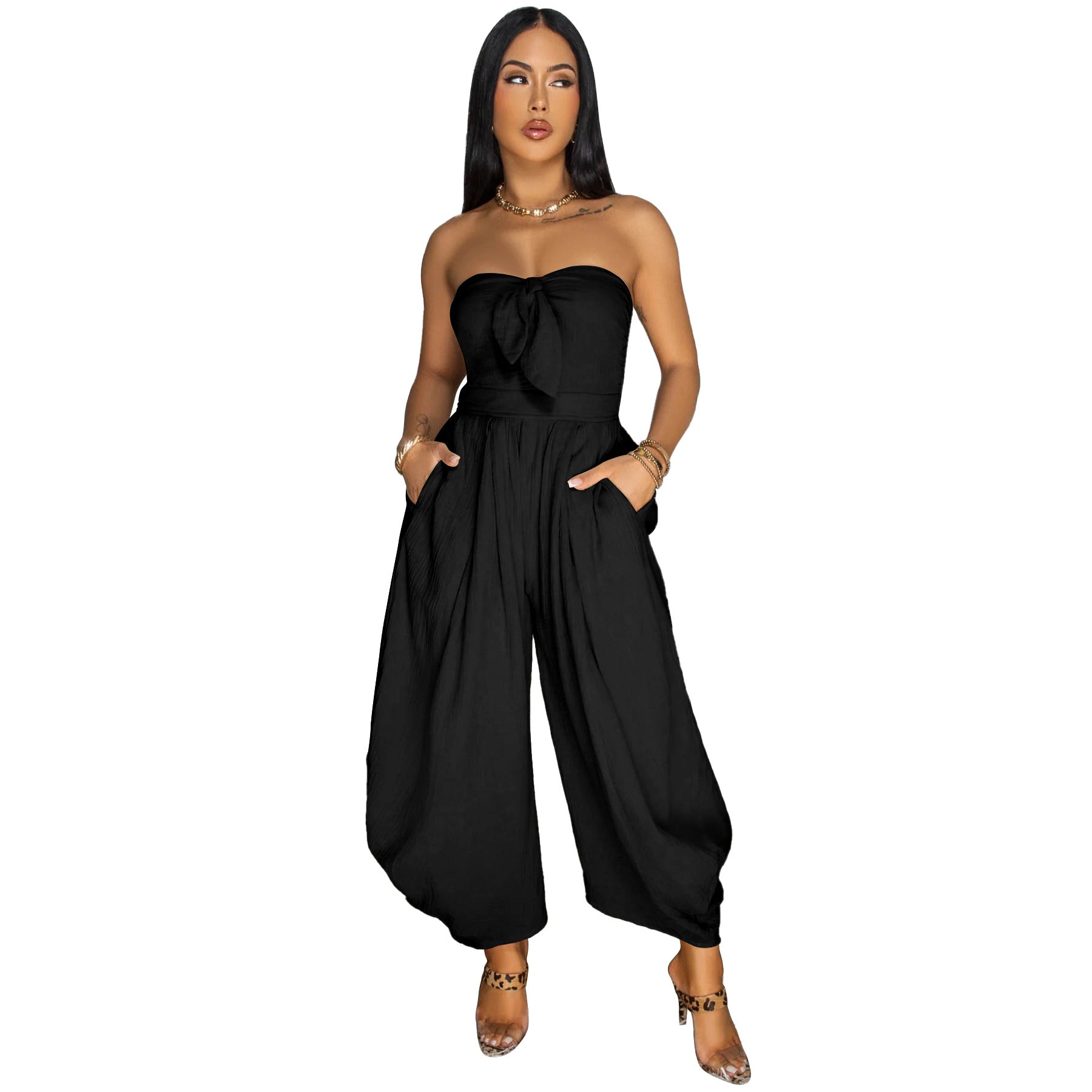 Women's Summer Sexy strapless Solid Color loose Jumpsuit 10