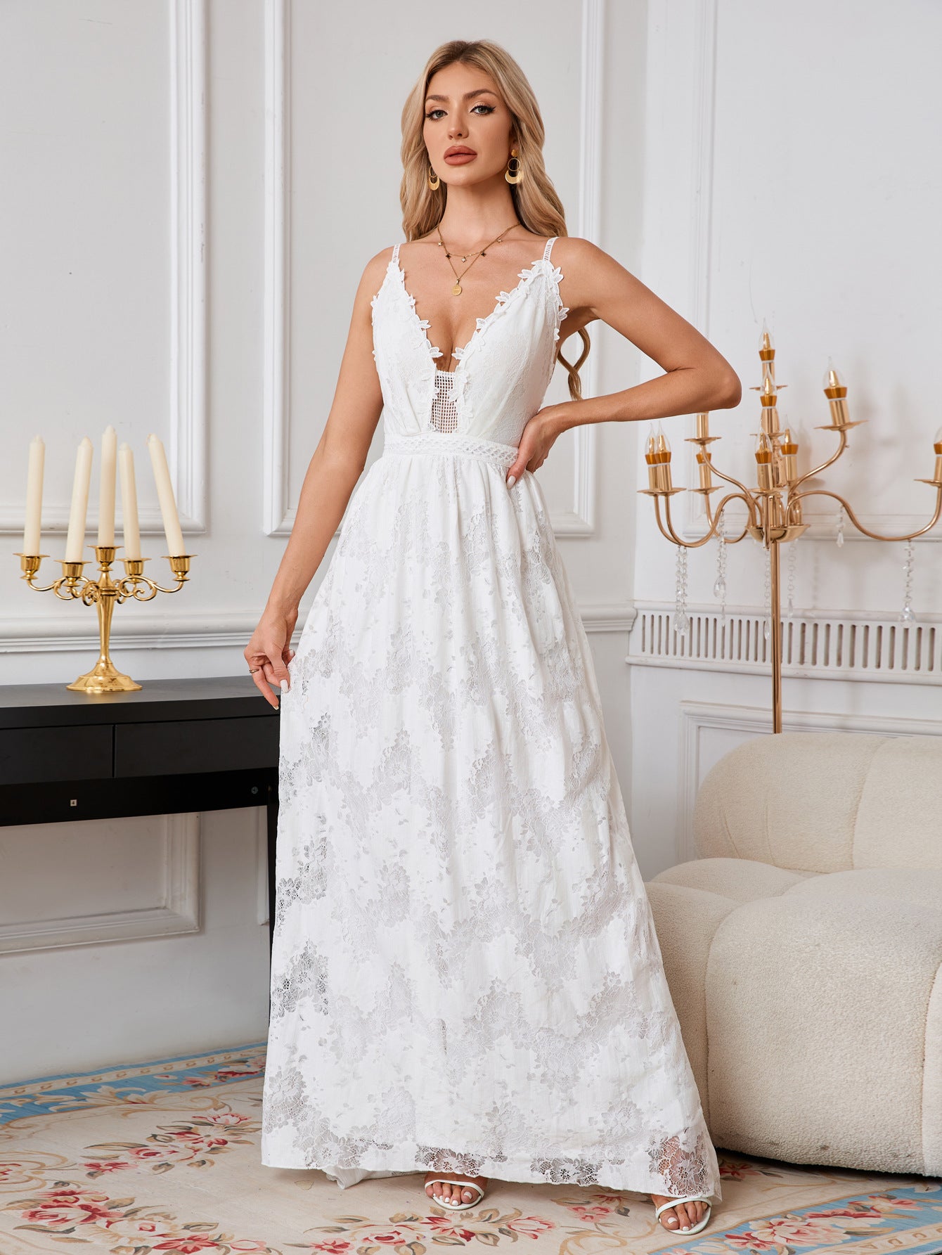 Women sexy lace suspender white wedding dress 4