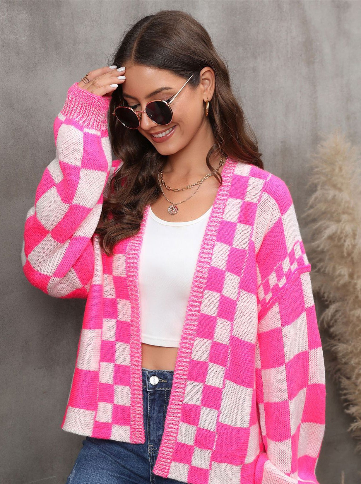 Winter fashion plaid cardigan Plus Size coat knitting cardigan coat 6