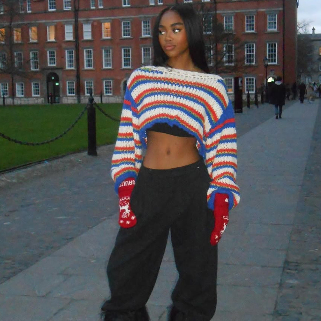 Women Fall/Winter Long Puff Sleeve Striped Sweater 9