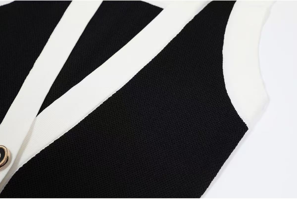 Women elegant button-down colorblock sleeveless single-breasted knitting dress 23