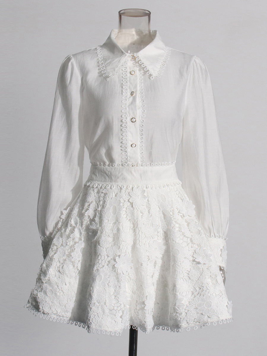 Elegant spring single-breasted shirt ruffled short skirt two-piece suit 4