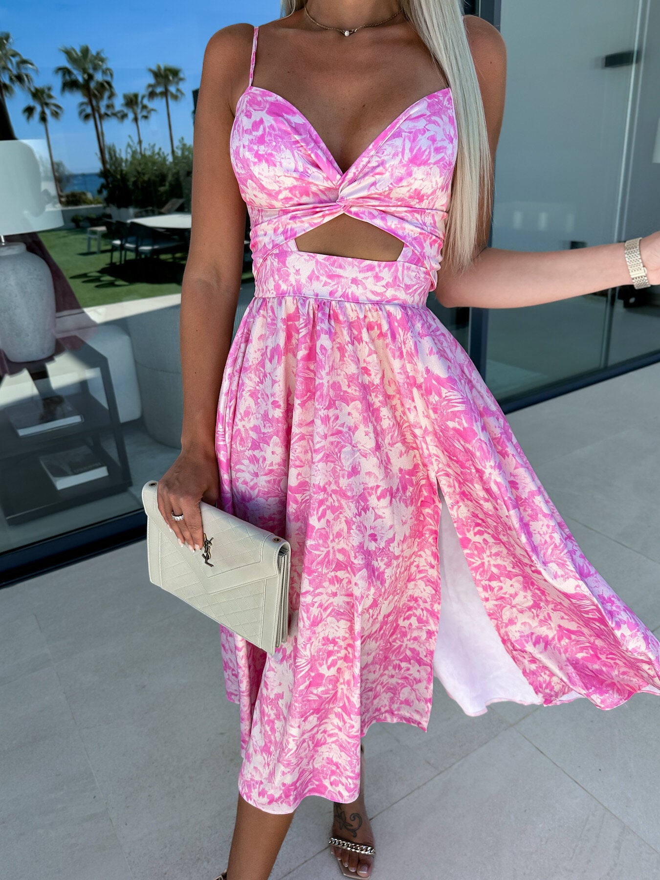 Women Summer V Neck Hollow Slit Suspender Dress 44