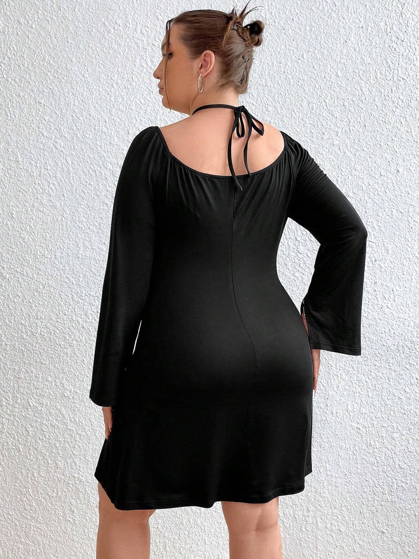 Plus Size Women's Autumn And Winter Slim Fit Slit Long Sleeve Sexy Mini Bodycon Dress