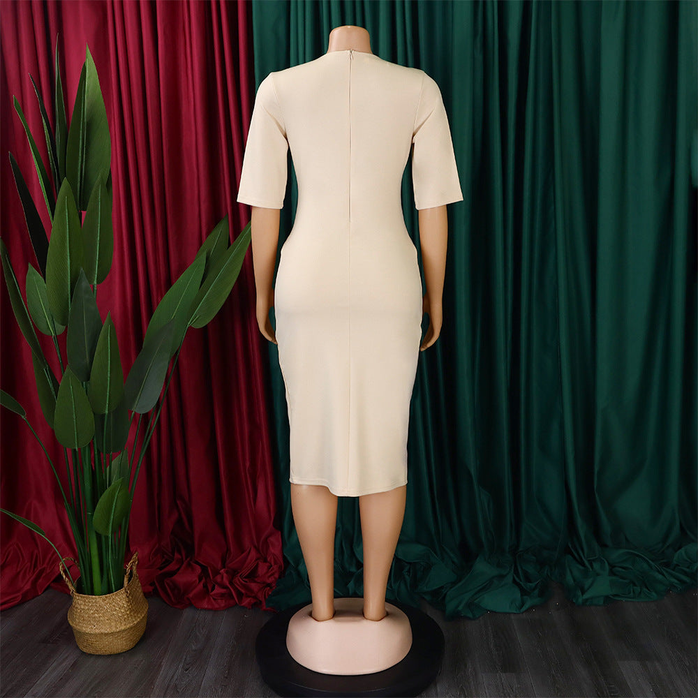 Women African V-Neck Solid Bodycon Dress 15