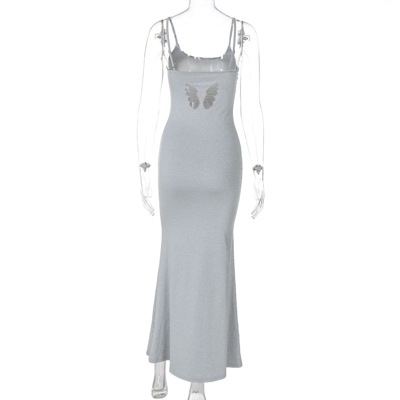 Women's Summer Sexy Strap Butterfly Printed Slim Long Dress 11