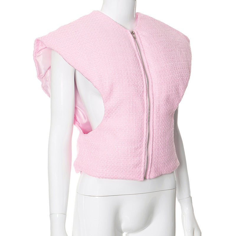 Women's Autumn Winter Zipper Loose Hollow Sleeveless Jacket Cotton Vest 6