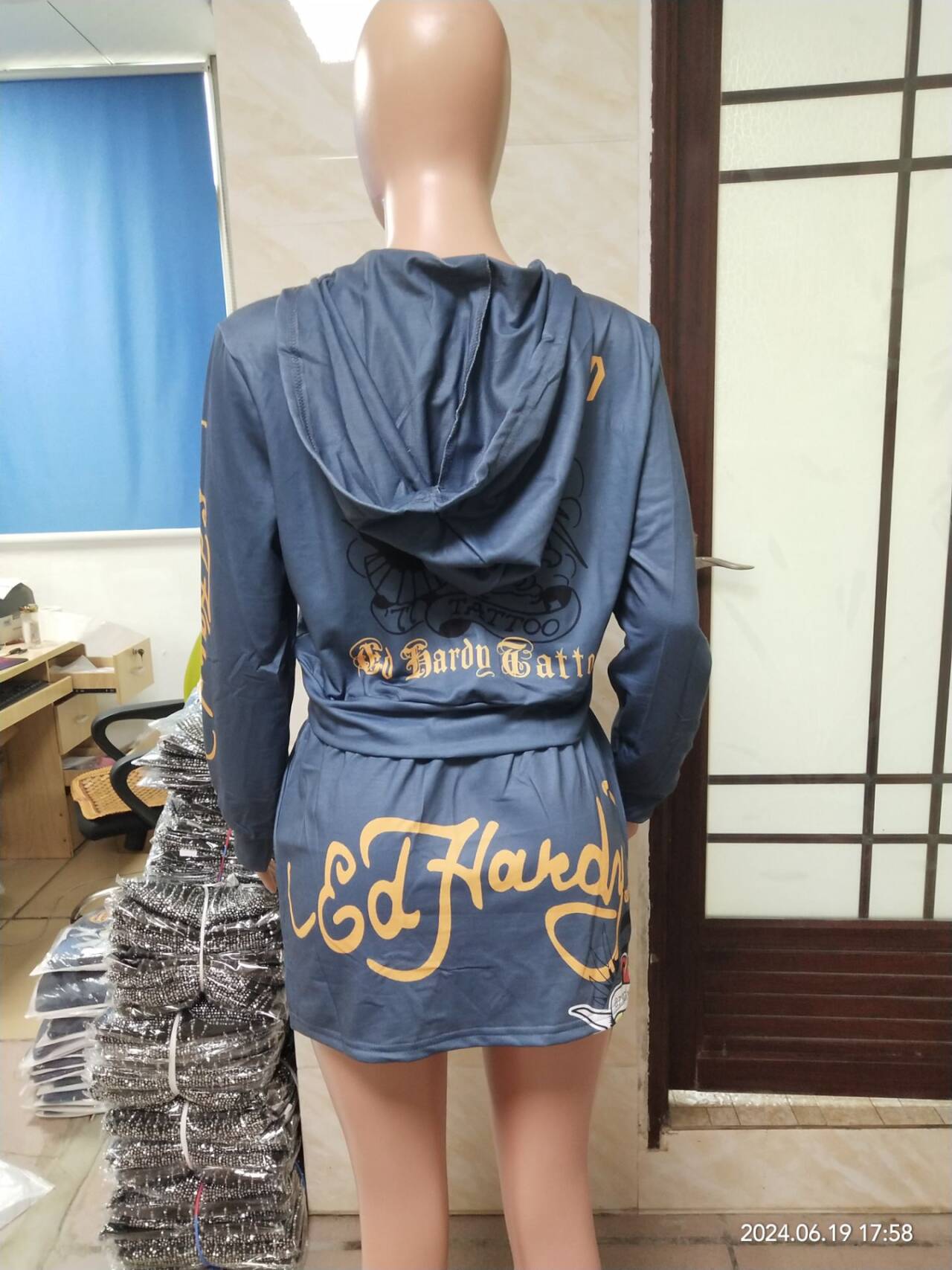 Spring Women's Fashion Positioning Print Hooded Casual Two Piece Skirt Set 16