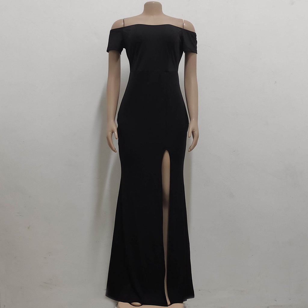 Sexy Fashion Solid Color Off Shoulder Split Dress 21
