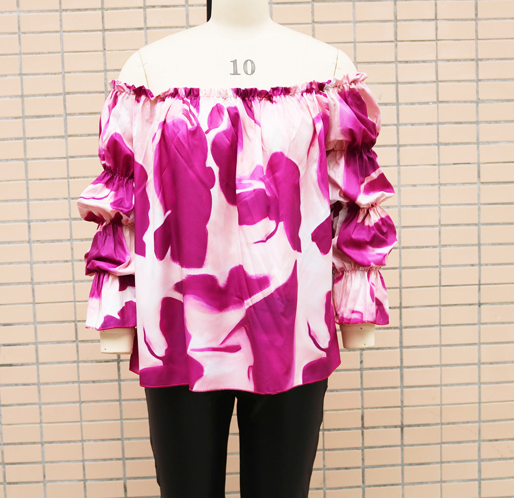 Off Shoulder Long Sleeve Printed Loose Women Casual Top 12