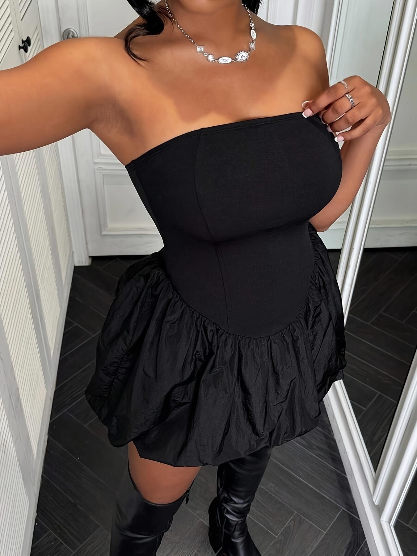 Women Summer Patchwork Strapless Dress 3