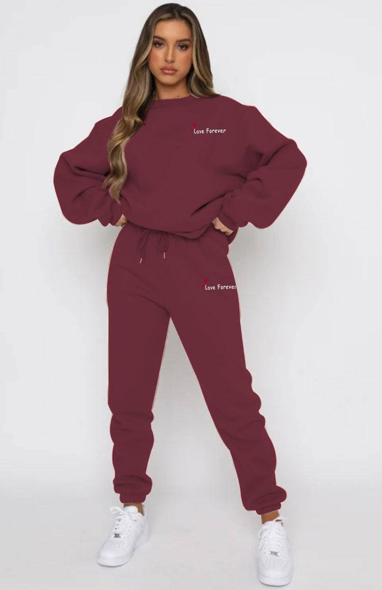 Women Autumn/Winter Printed Round Neck Long-Sleeved Top and Pants Two-Piece Set 54