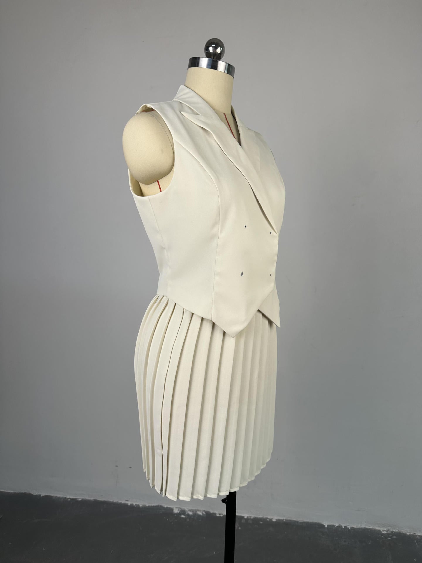 Women Summer Turndown Collar Irregular Top and Pleated Skirt Casual Two-piece Set 9