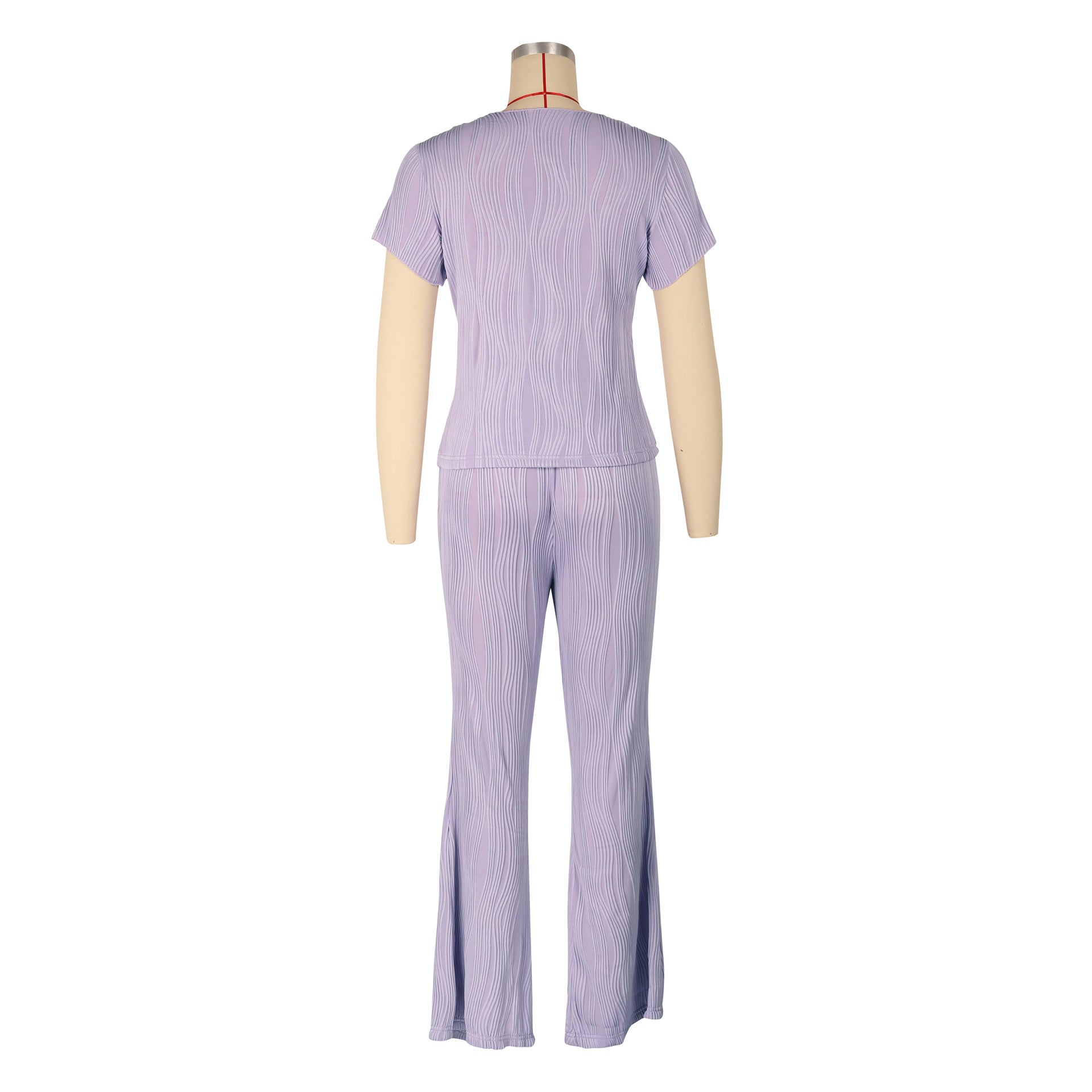 Women Casual Ribbed Summer Short Sleeve Top and Pants Two-Piece Set 33