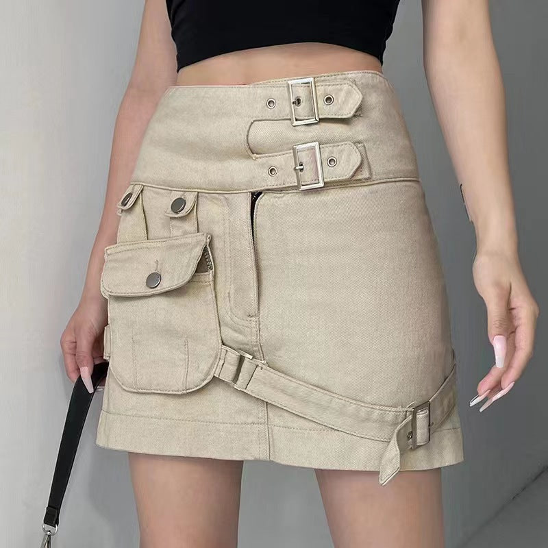 Women American Pocket Cargo Denim Mini Skirt 7