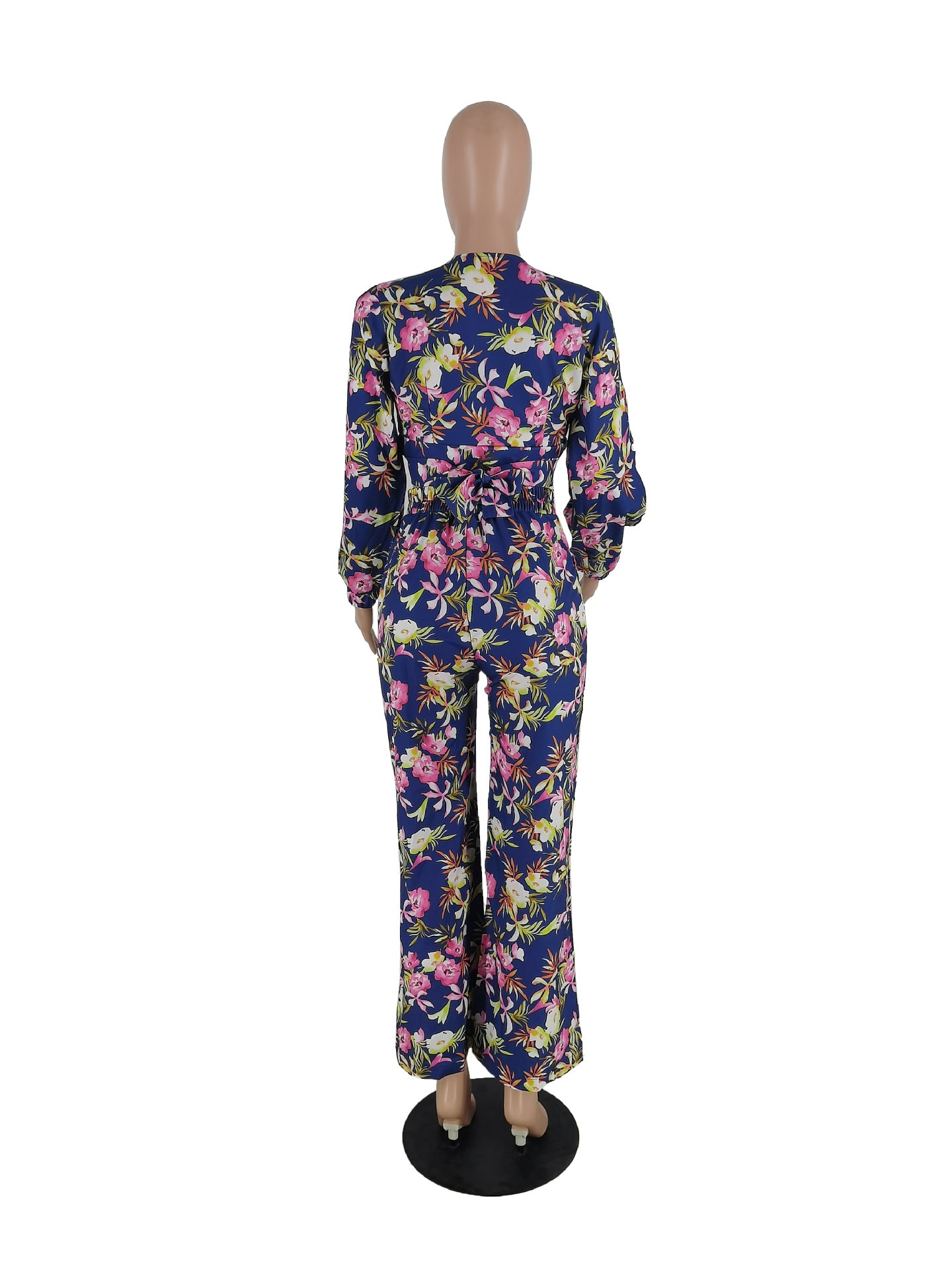 Women's Spring Floral Printed V-Neck Two-Piece Pants Set 8