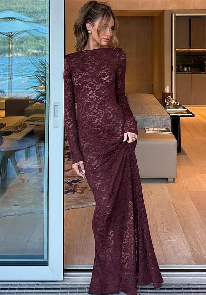 Women's Autumn Sexy Cut-Out Slim Lace Long Sleeve Dress