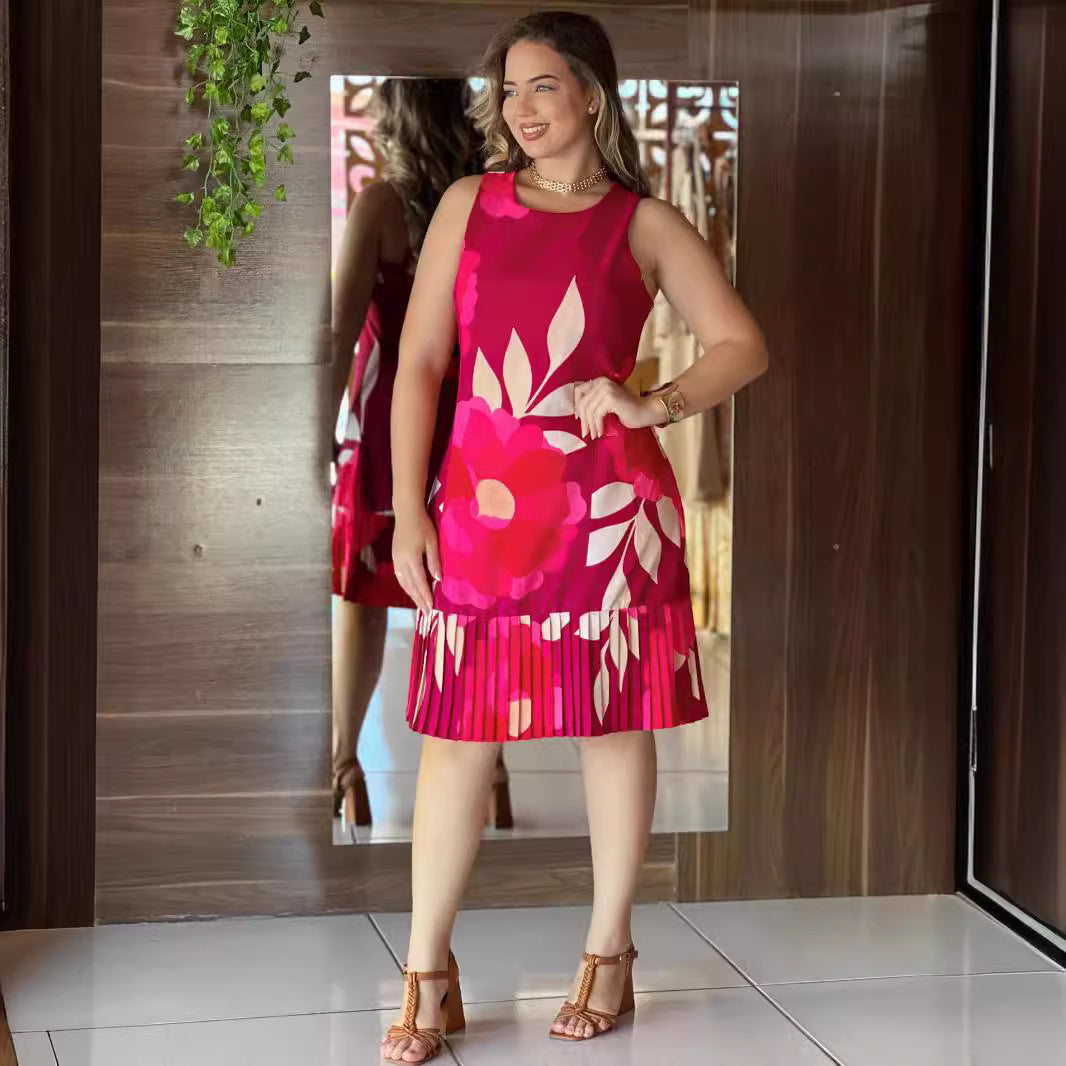 Women's Style Chic printed sleeveless Patchwork pleated dress 3