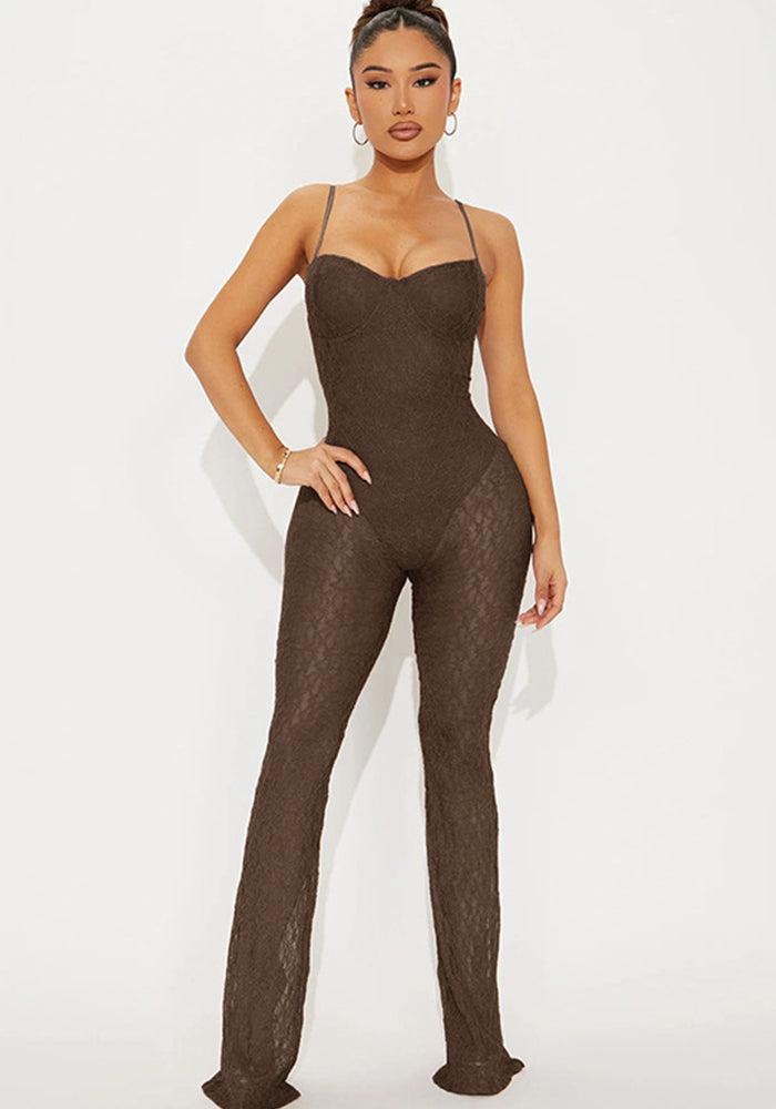 Women Sexy Lace Strapless Suspender Backless Mesh Jumpsuit