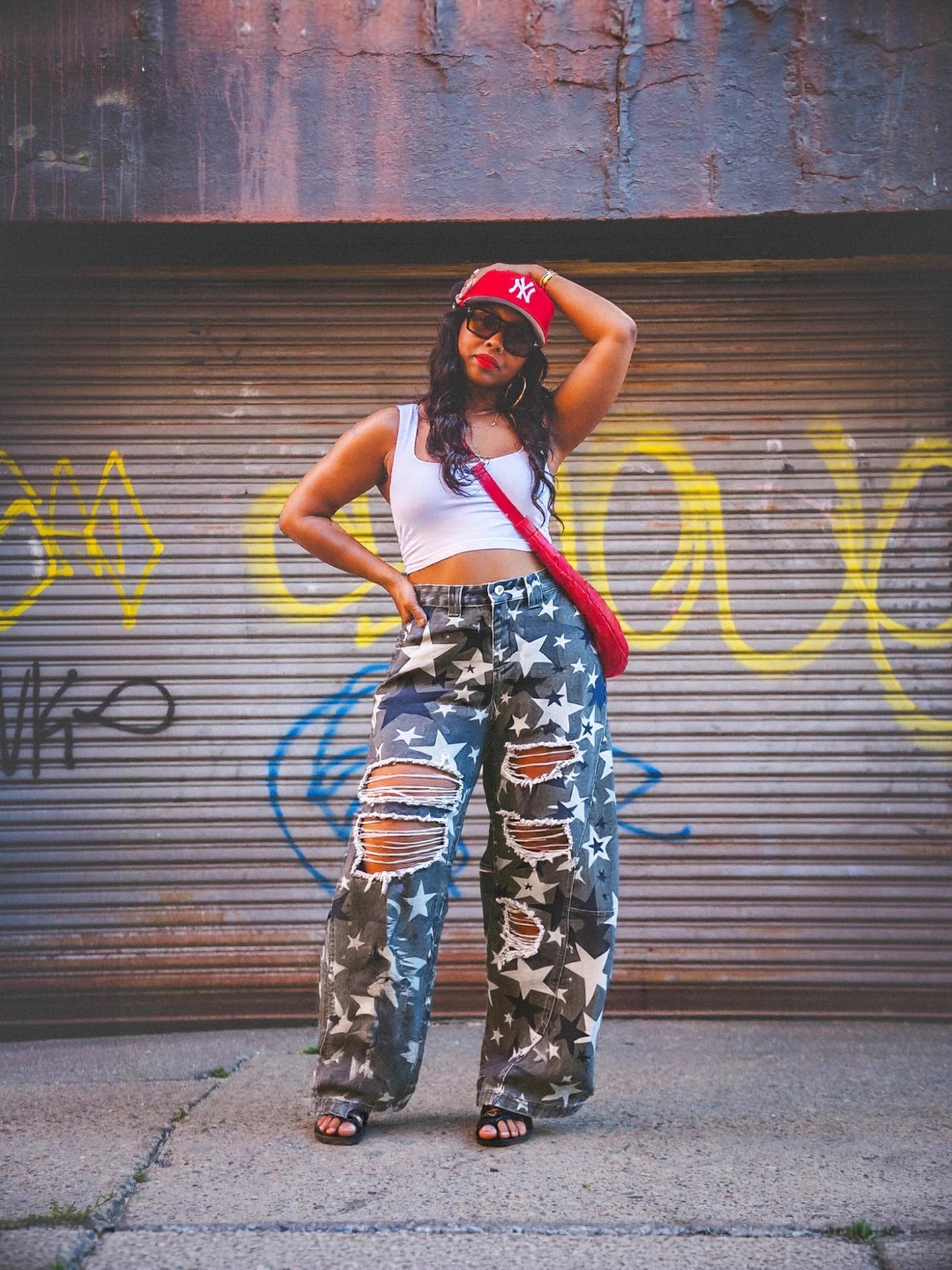 Washed Camo Star Ripped Denim Pants 4