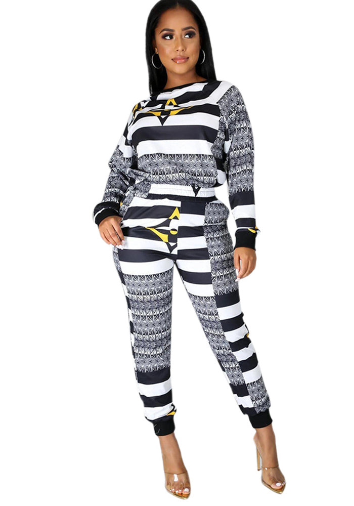 Women Long Sleeve Top and Pants Printed Casual Two-piece Set
