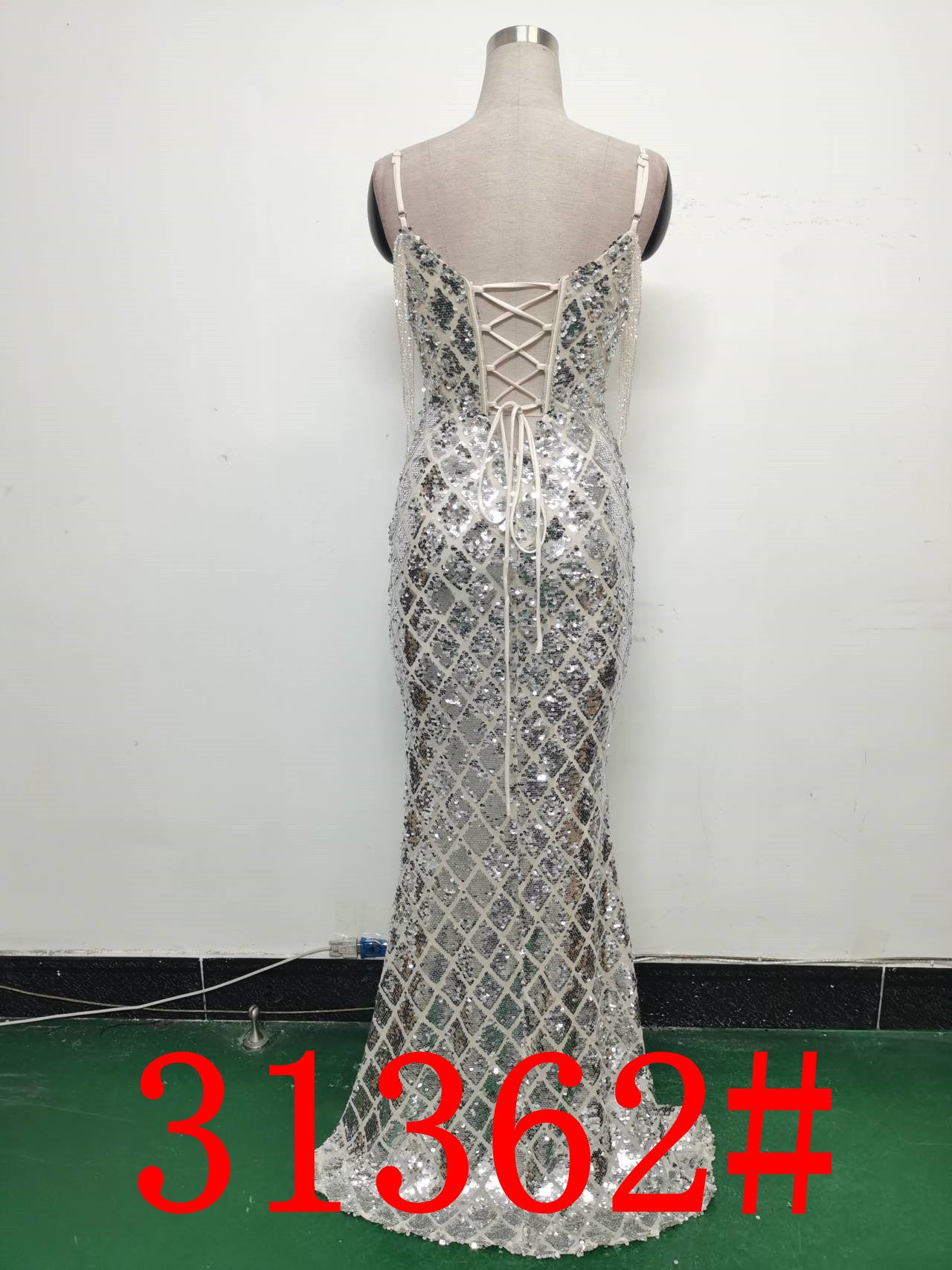 Women Herringbone Lace-Up Symphony Beaded Evening Dress 34