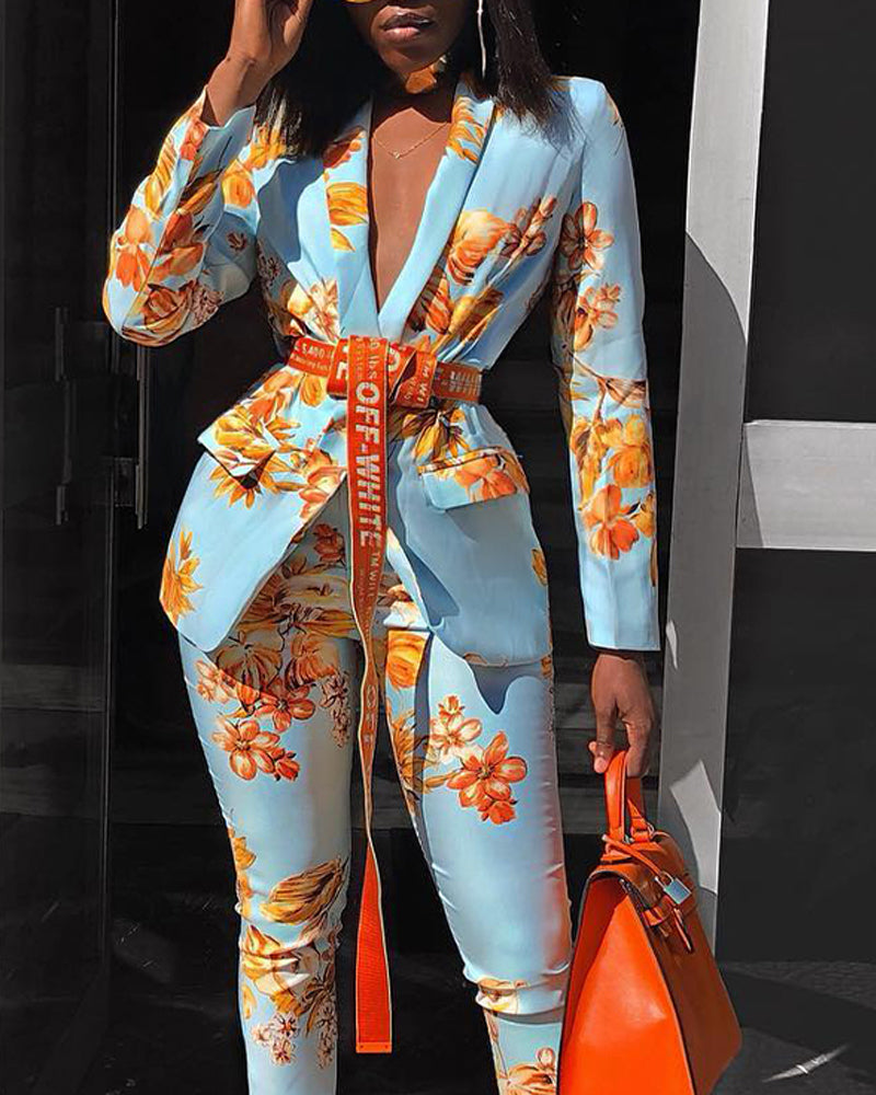 Printed Suit Career Blazer Trousers  Two Piece Set 3