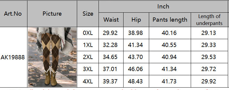 Autumn And Winter Diamond Plaid Print Close-Fitting Basic Pants 9