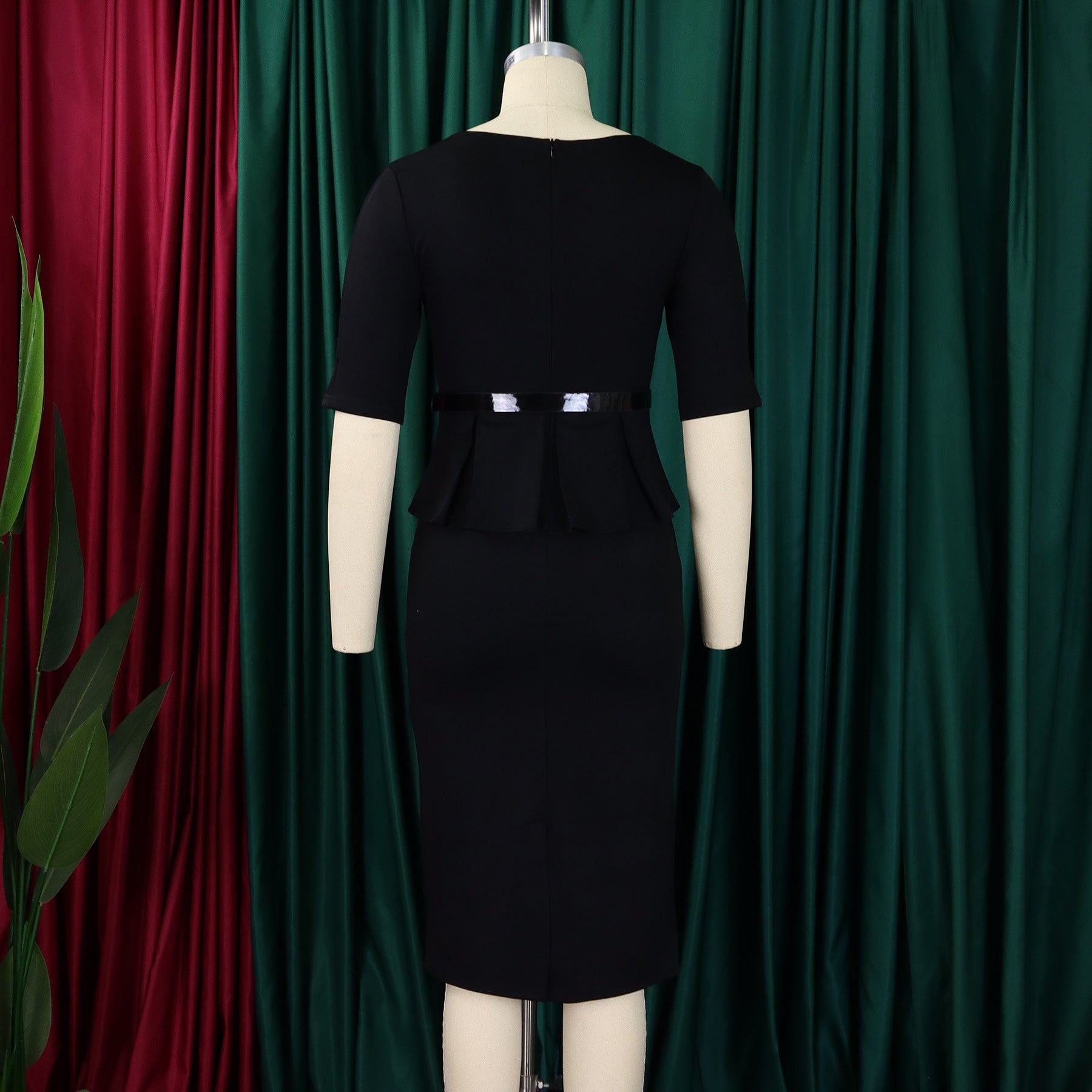 African Women's Turndown Collar Fashion Chic Short Sleeve OL Ruffle Slim Waist Dress 18