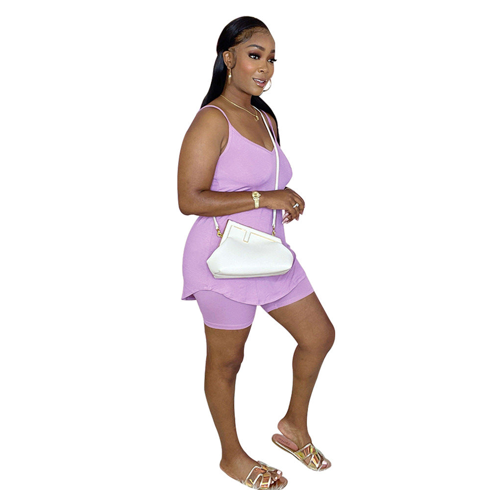 Women Summer Sexy Sleeveless Straps Top + Shorts Two-piece Set 4