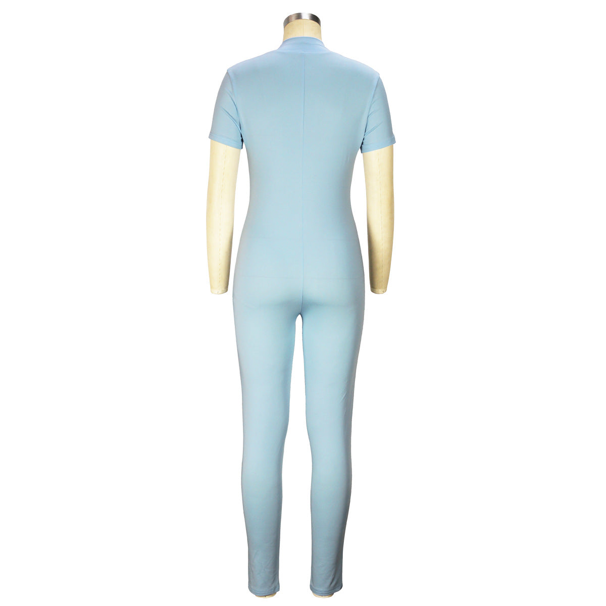 Sexy Ladies Jumpsuit Tight Spring Summer Slim Short Sleeve Zipper Tight Jumpsuit 13