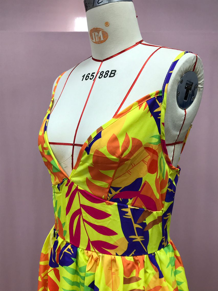 Women leaf bohemian suspender strapless dress 13