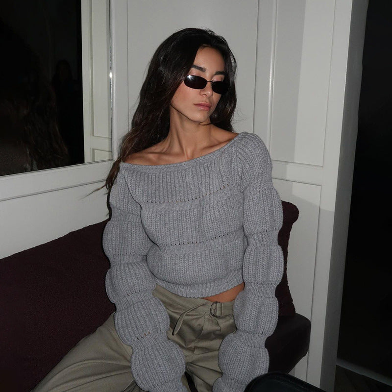 Women autumn and winter knitting Casual long-sleeved Crop sweater 3