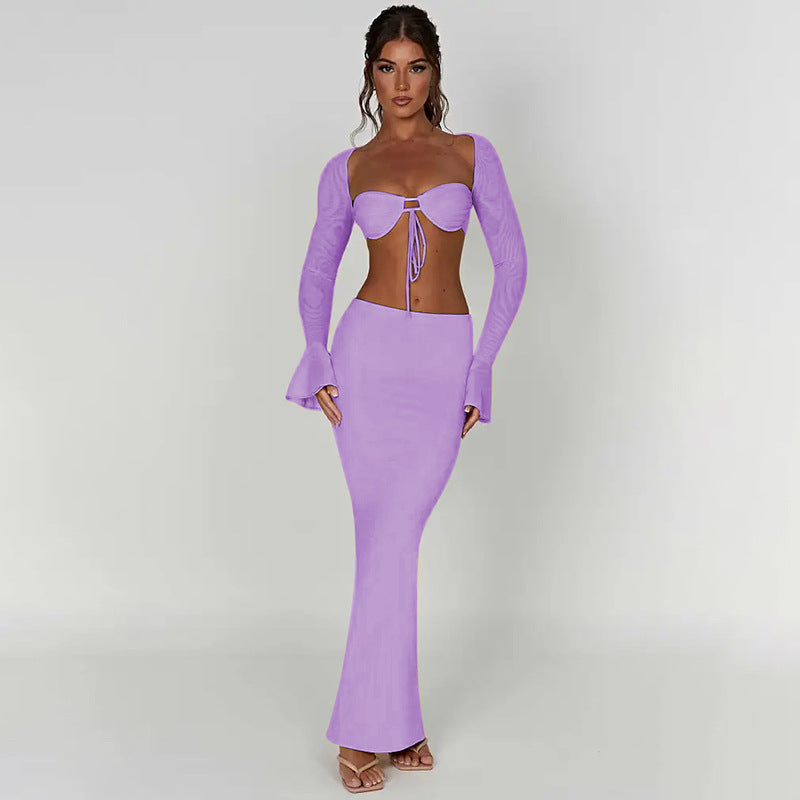 Autumn sexy trendy versatile slim solid color Bodycon long skirt for women 5