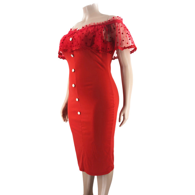 Plus Size Women Summer Off Shoulder Ruffles Dress 15