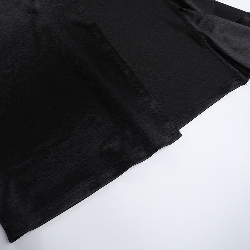 Women's Lace-up High Neck Slit Ruffle Formal Party Dress 14