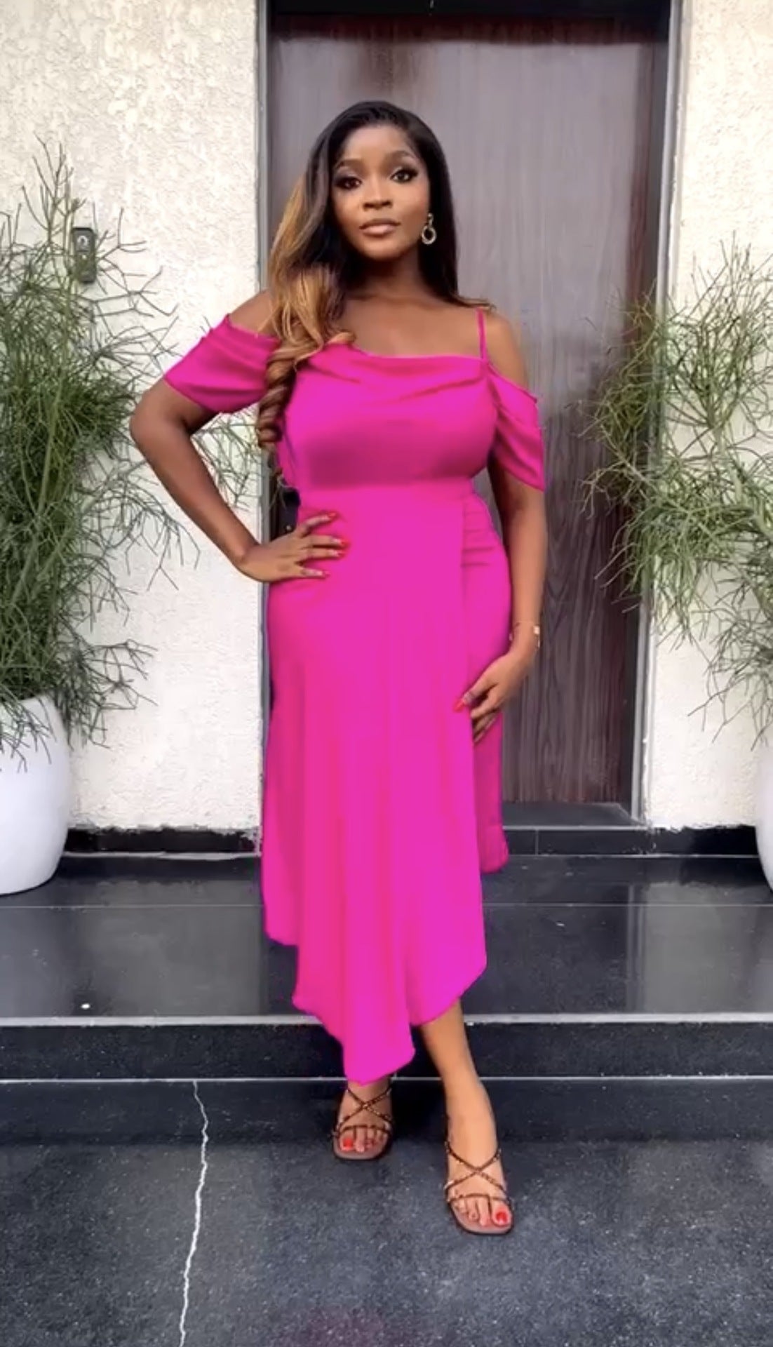 Women Suspender Off Shoulder Sexy Solid Irregular Dress 7