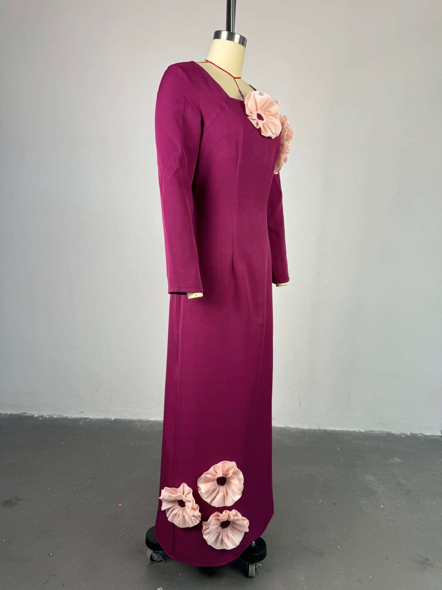 Women's Spring Chic Elegant Square Neck Flower High Waist Slim Fit long Dress 5