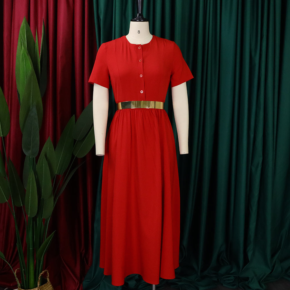 Women Summer Short Sleeve Belted Dress 8