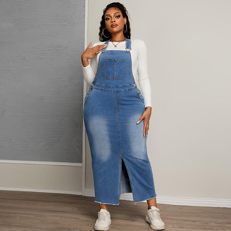 Plus Size Denim Casual Denim Overalls Dress